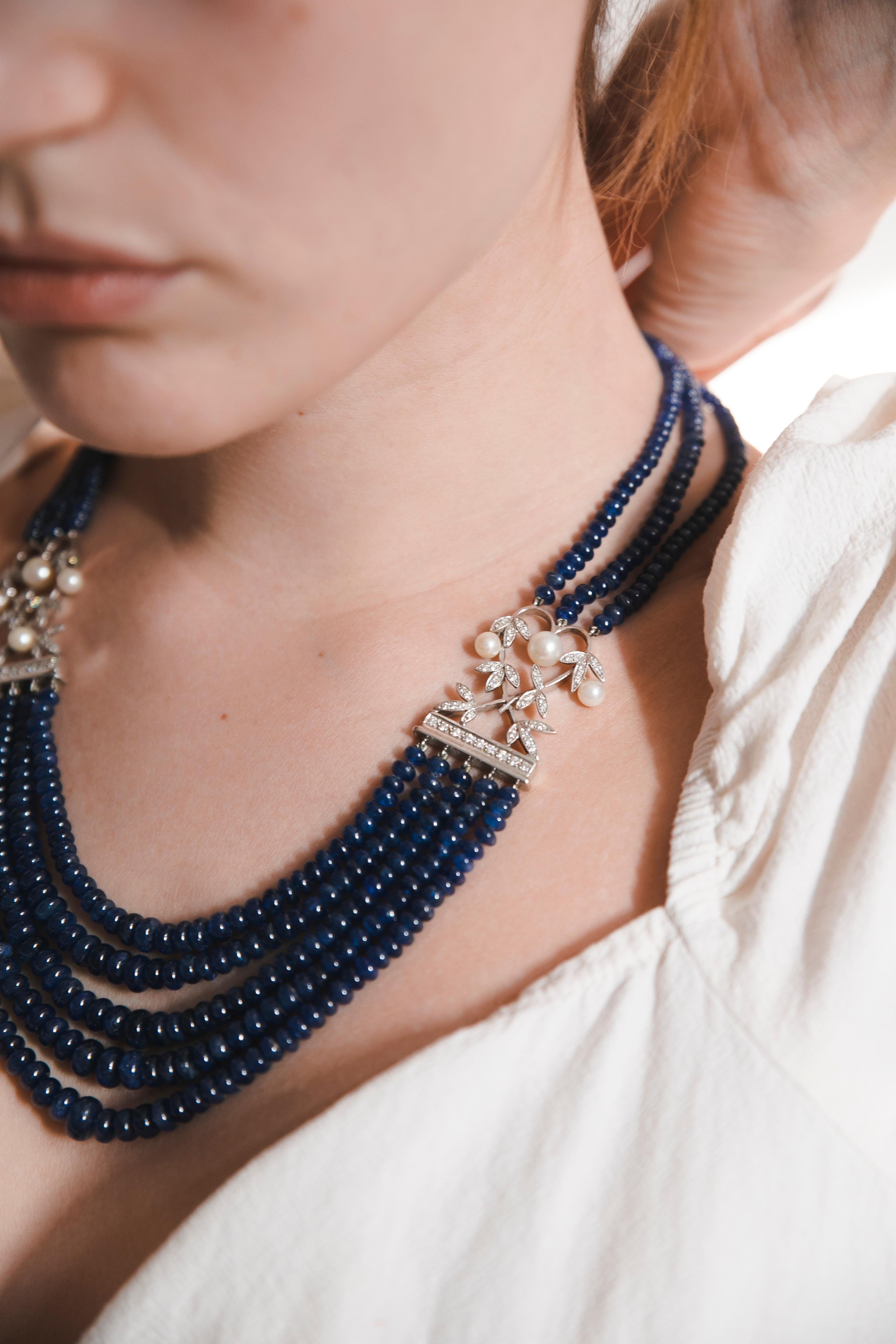 Sapphire 25 Carat Diamonds Pearls Beaded Necklace, 1980s 1
