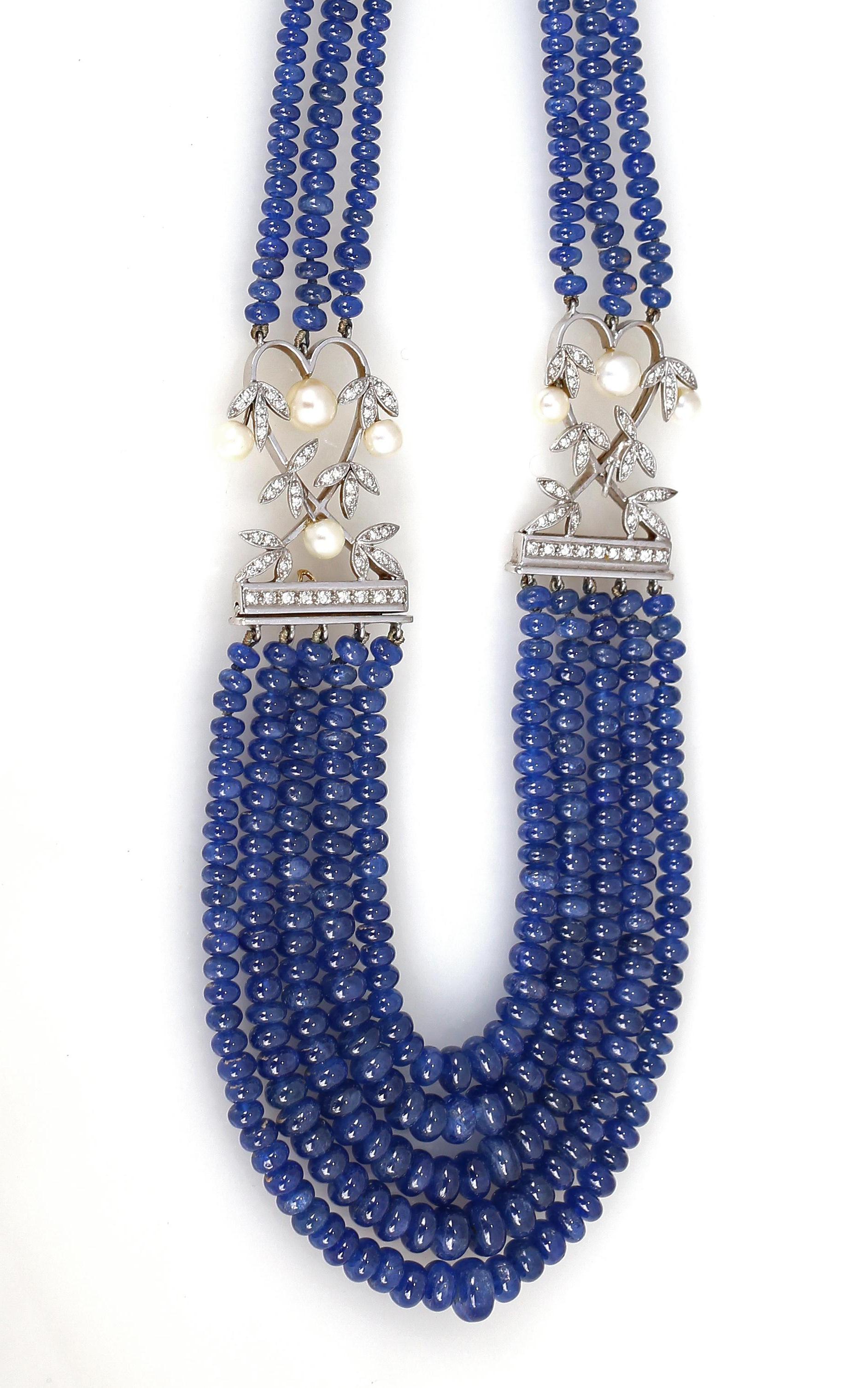Sapphire 25 Carat Diamonds Pearls Beaded Necklace, 1980s 2