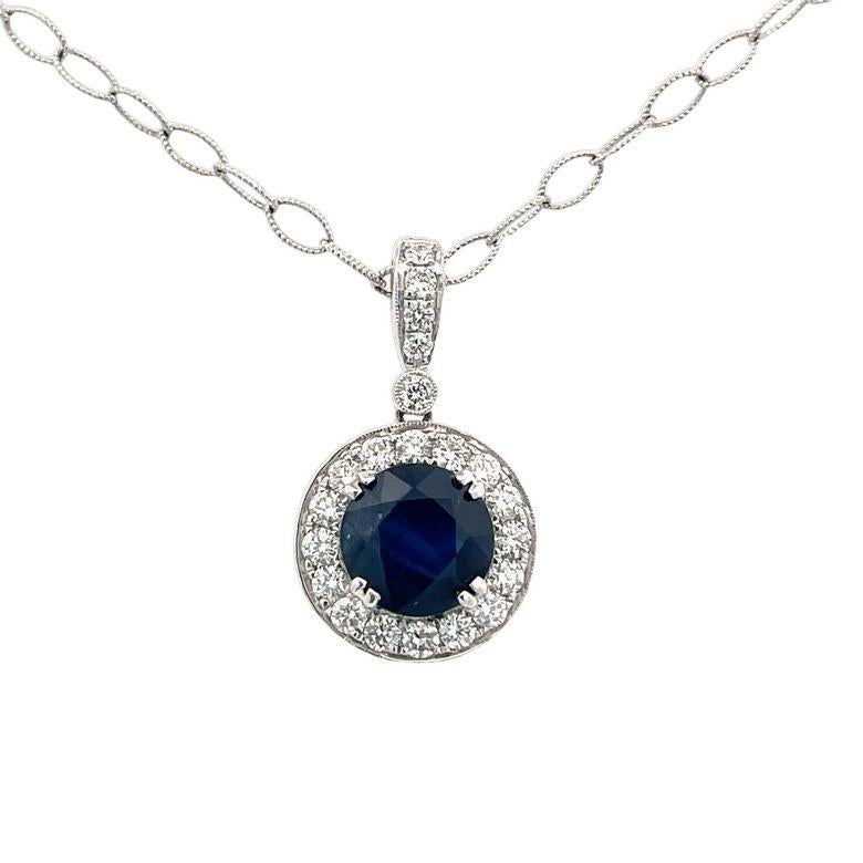 Our fine jewelry collection now includes a stunning sapphire gemstone pendant necklace that is sure to add a touch of elegance and sophistication to any outfit. This exquisite necklace is designed with a beautifully crafted 18K white gold chain that