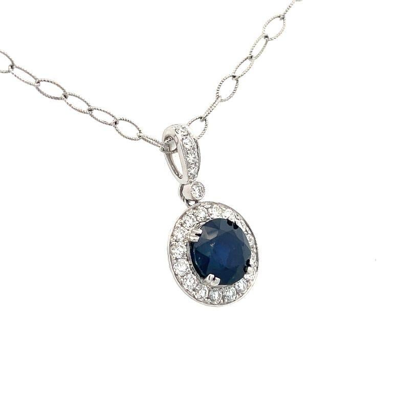 Modern Sapphire 4.00 CT & Diamond 0.80 CT Pendant Necklace In 18K White Gold  For Sale