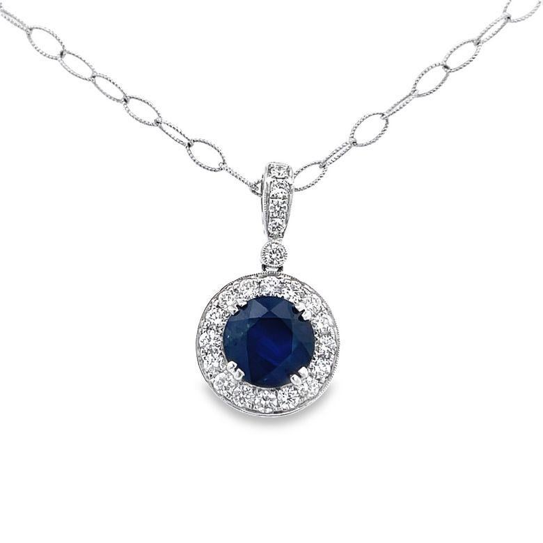 Brilliant Cut Sapphire 4.00 CT & Diamond 0.80 CT Pendant Necklace In 18K White Gold  For Sale