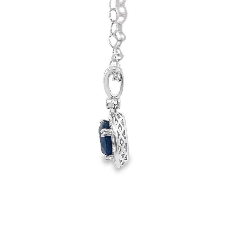 Sapphire 4.00 CT & Diamond 0.80 CT Pendant Necklace In 18K White Gold For Sale 2