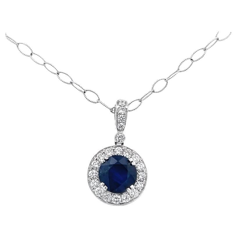 Sapphire 4.00 CT & Diamond 0.80 CT Pendant Necklace In 18K White Gold  For Sale