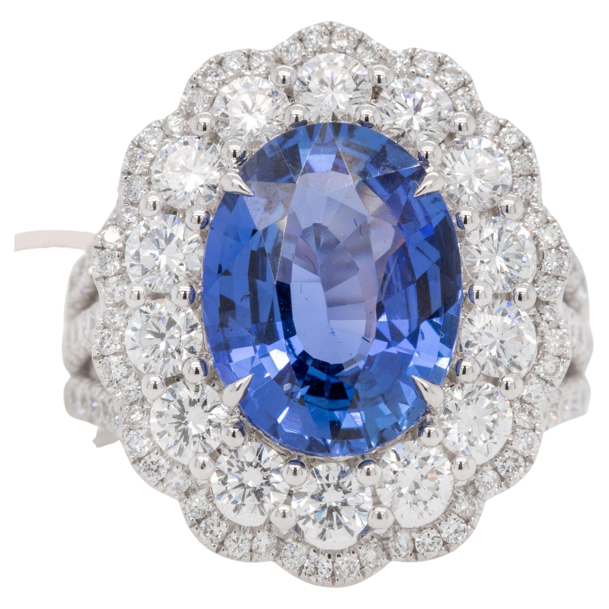 Sapphire 5.83 Carat Ring with Diamonds 2.45 Carats Total 18k Gold For Sale