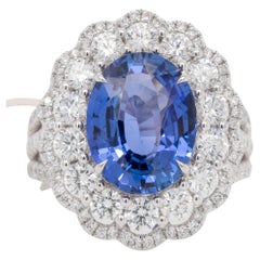 Sapphire 5.83 Carat Ring with Diamonds 2.45 Carats Total 18k Gold