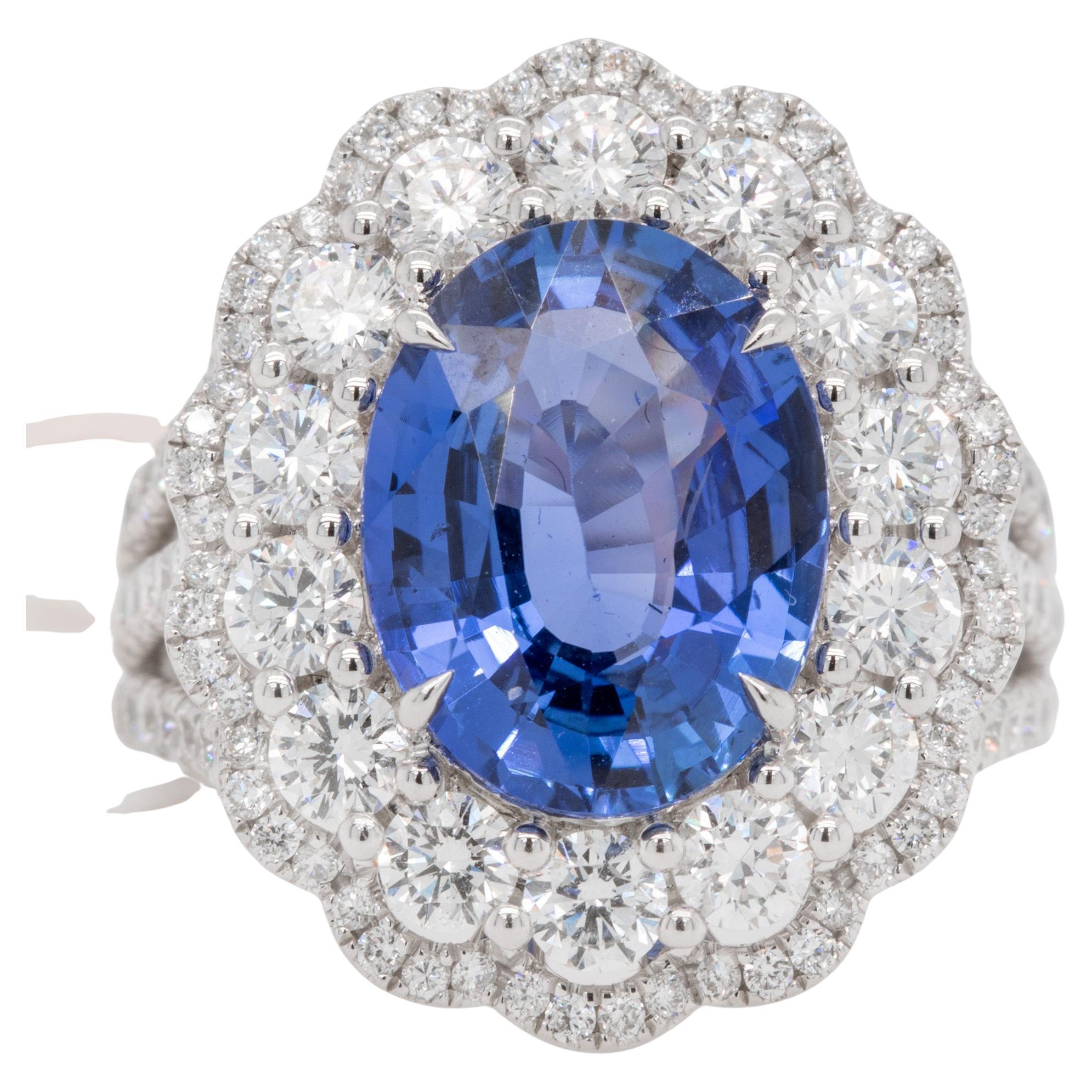 Sapphire 5.83 Carat Ring with Diamonds 2.45 Carats Total 18k Gold For Sale