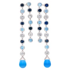 Sapphire 6Ct & Blue Topaz Swiss 16.71Ct Earring in 18kt Gold