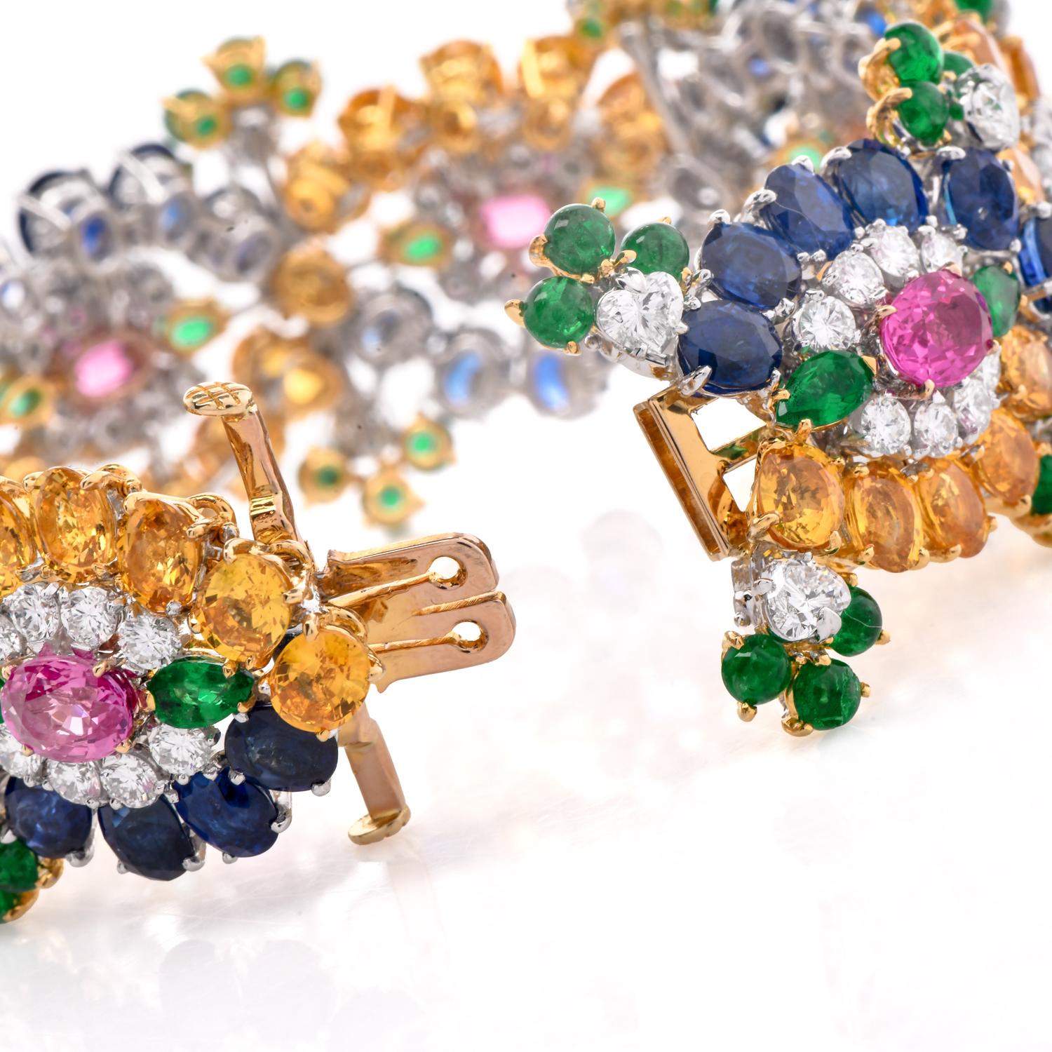 Saphir 71,75 carats  Or 18K  Bracelet en platine avec grappe florale en vente 1