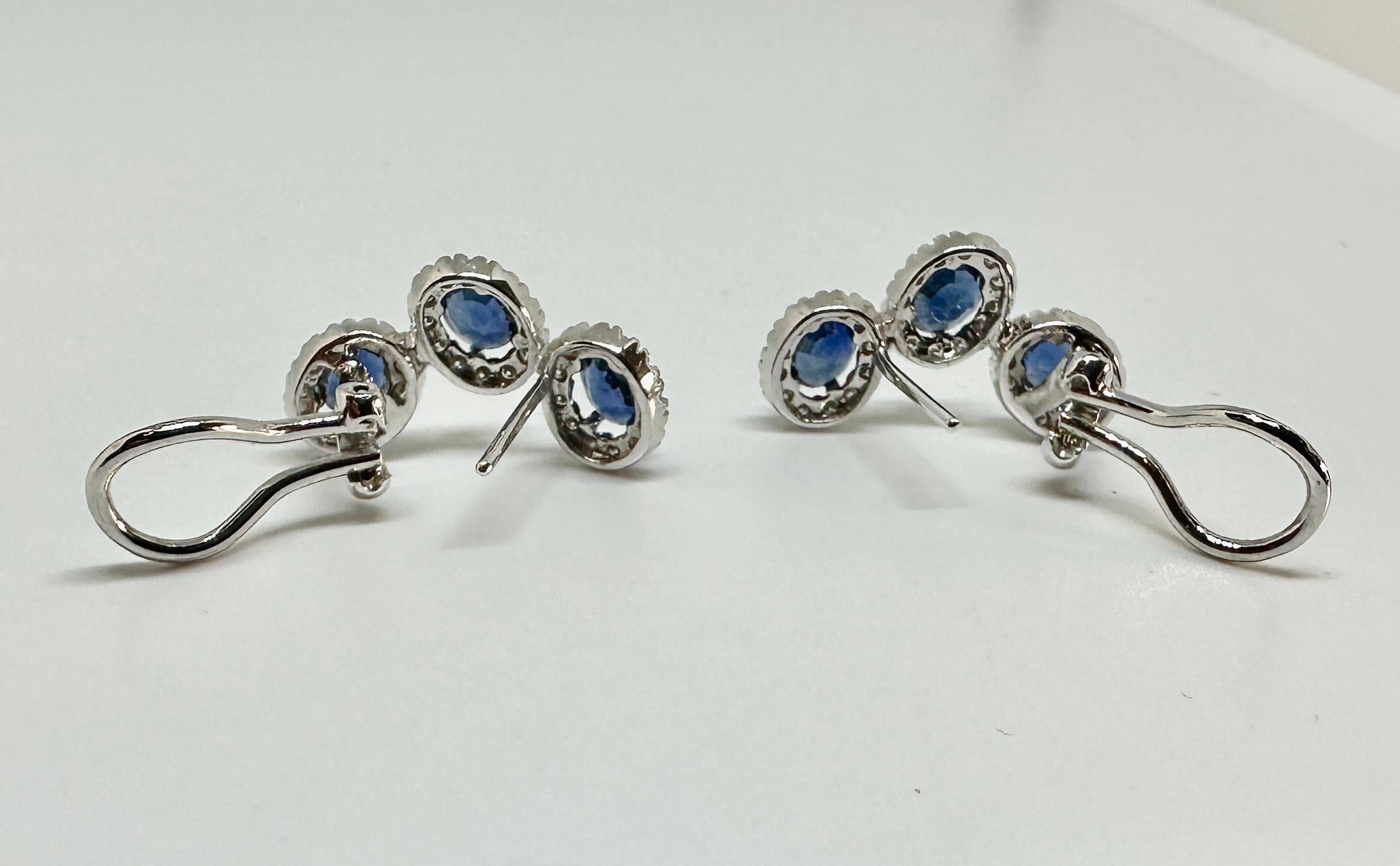 Sapphire 78 Natural Diamond Halo Earrings 18 Karat White Gold Gem Quality en venta 4
