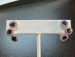 Sapphire 78 Natural Diamond Halo Earrings 18 Karat White Gold Gem Quality