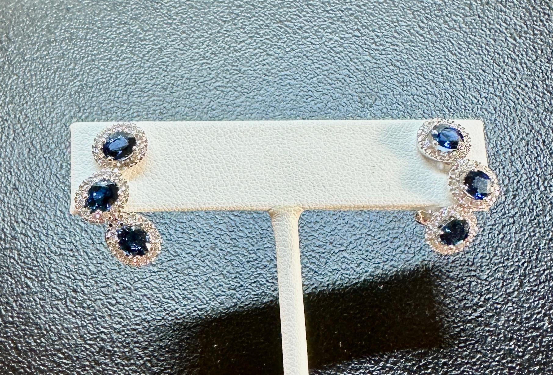 Sapphire 78 Natural Diamond Halo Earrings 18 Karat White Gold Gem Quality Corte oval en venta