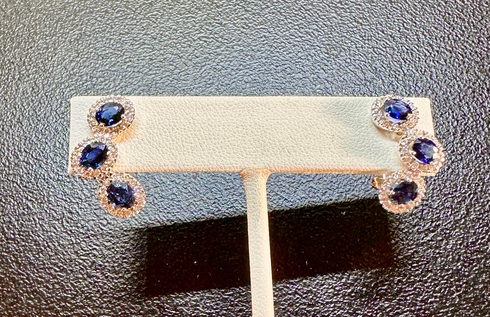 De las mujeres Sapphire 78 Natural Diamond Halo Earrings 18 Karat White Gold Gem Quality en venta