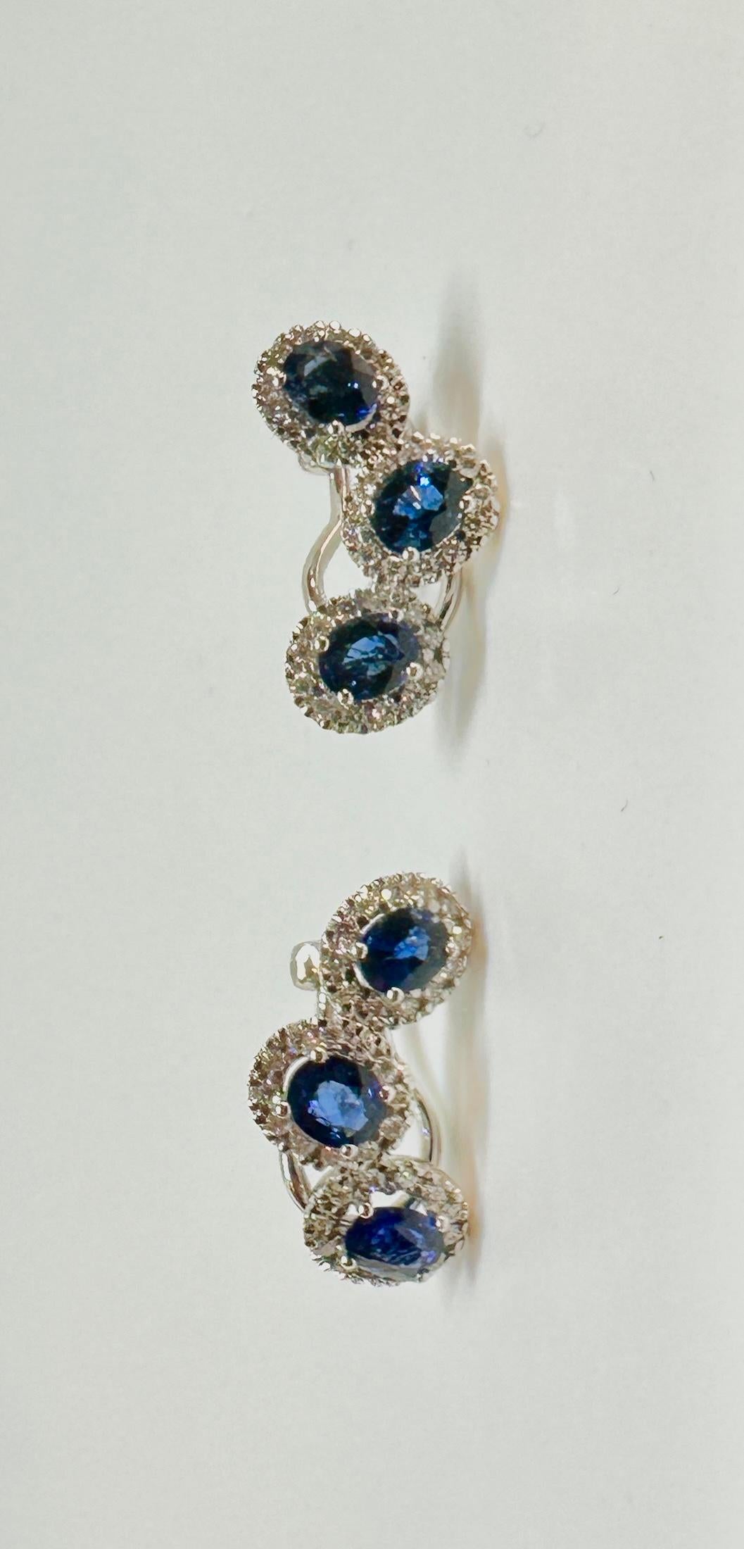 Sapphire 78 Natural Diamond Halo Earrings 18 Karat White Gold Gem Quality en venta 2