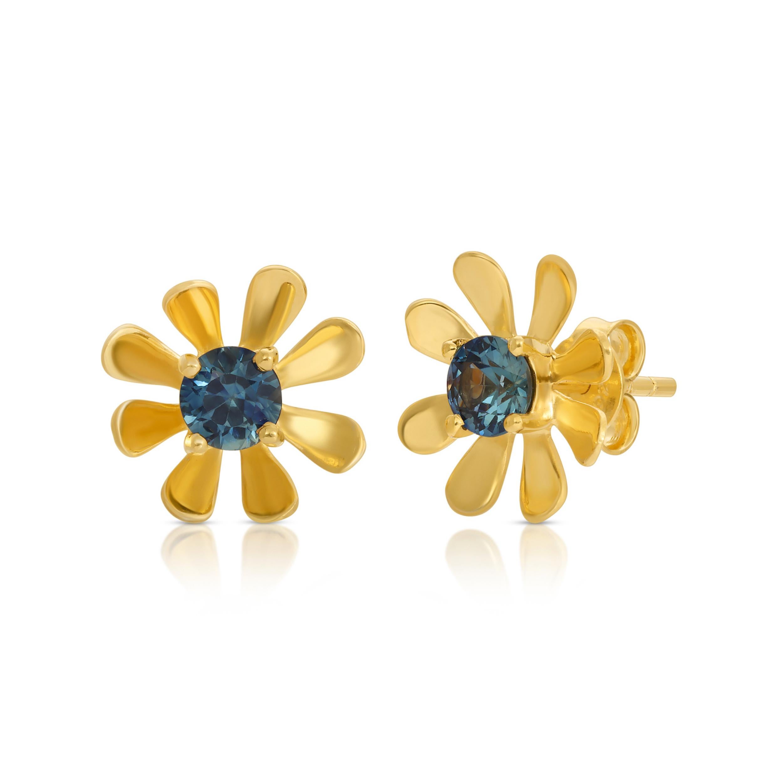 Round Cut Sapphire Abstract Floral Stud Earrings For Sale