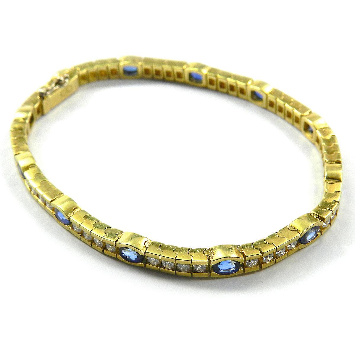 Mixed Cut Sapphire and 1.2 Carat Diamond 18 Karat Gold Tennis Bracelet