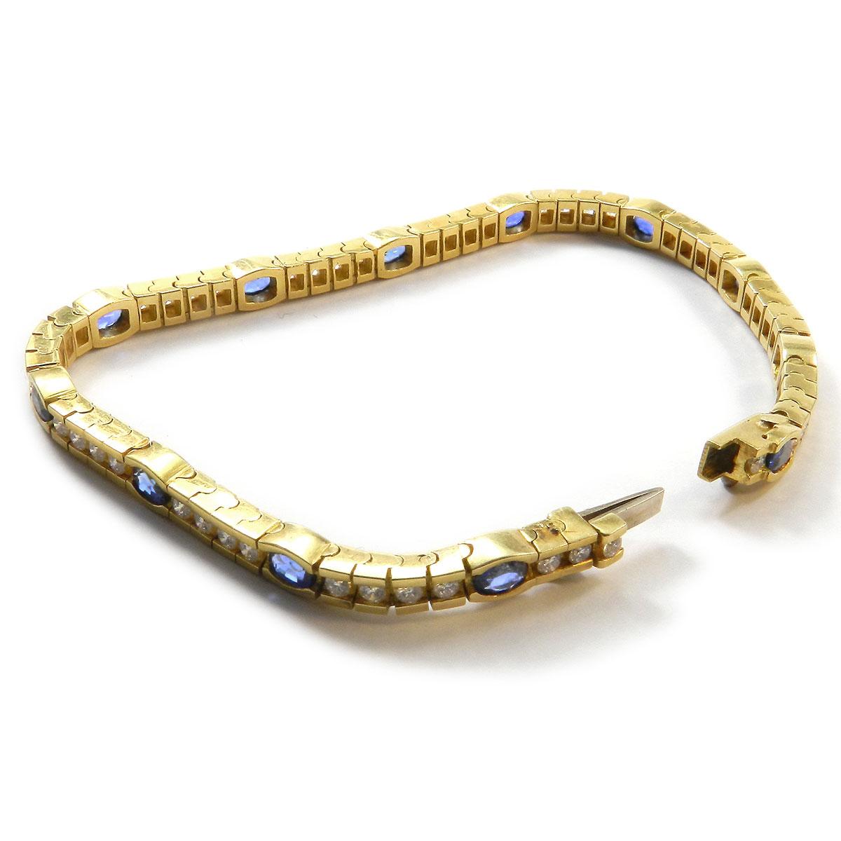 Women's Sapphire and 1.2 Carat Diamond 18 Karat Gold Tennis Bracelet
