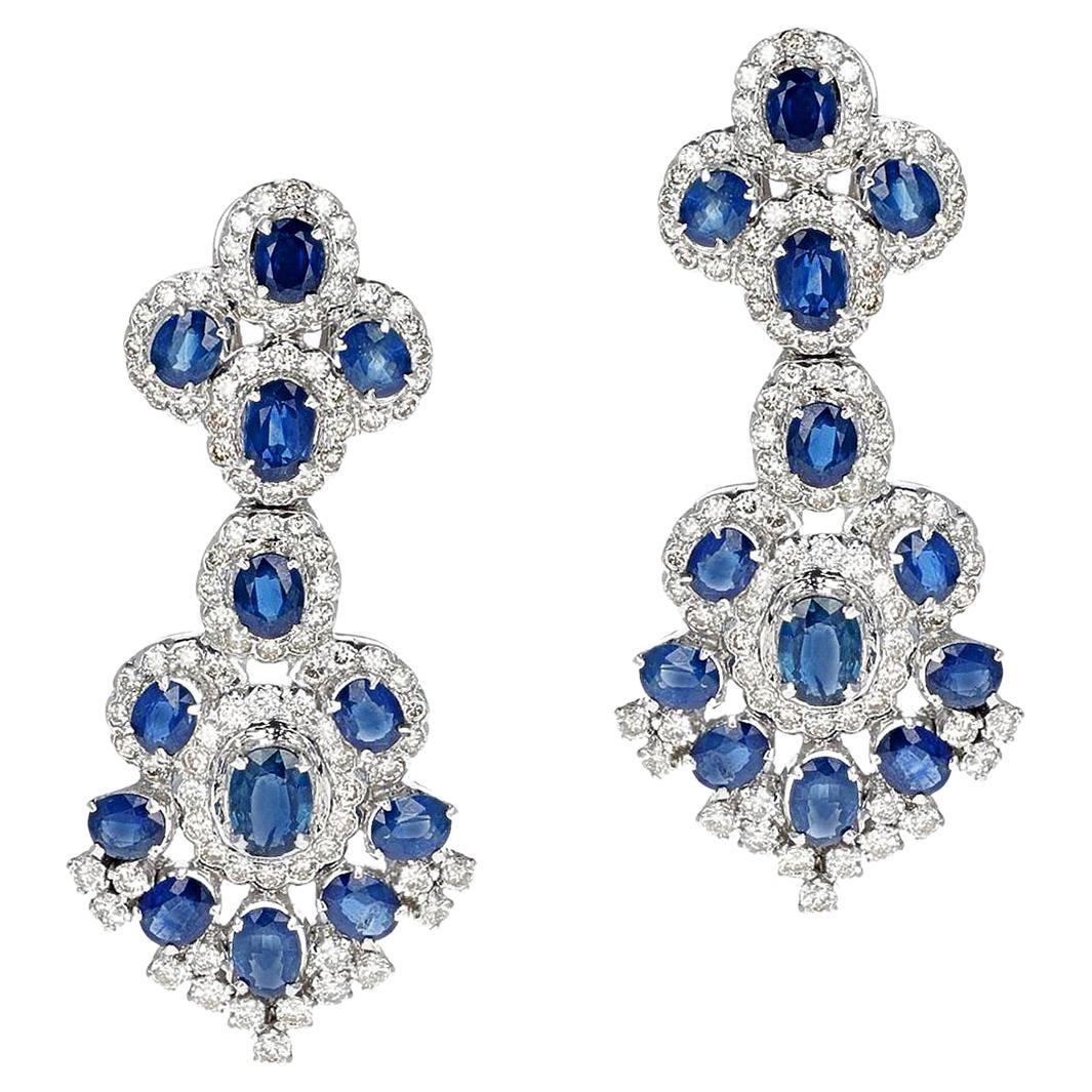 Sapphire and 2.10 Ct. Diamond Chandelier Dangle Earrings, French Marks