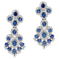 Vintage Sapphire and 2.10 Ct. Diamond Chandelier Dangle Earrings, French Marks