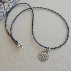 Sapphire and Angel Pendant Natural Gemstone Beaded Necklace 17 inches