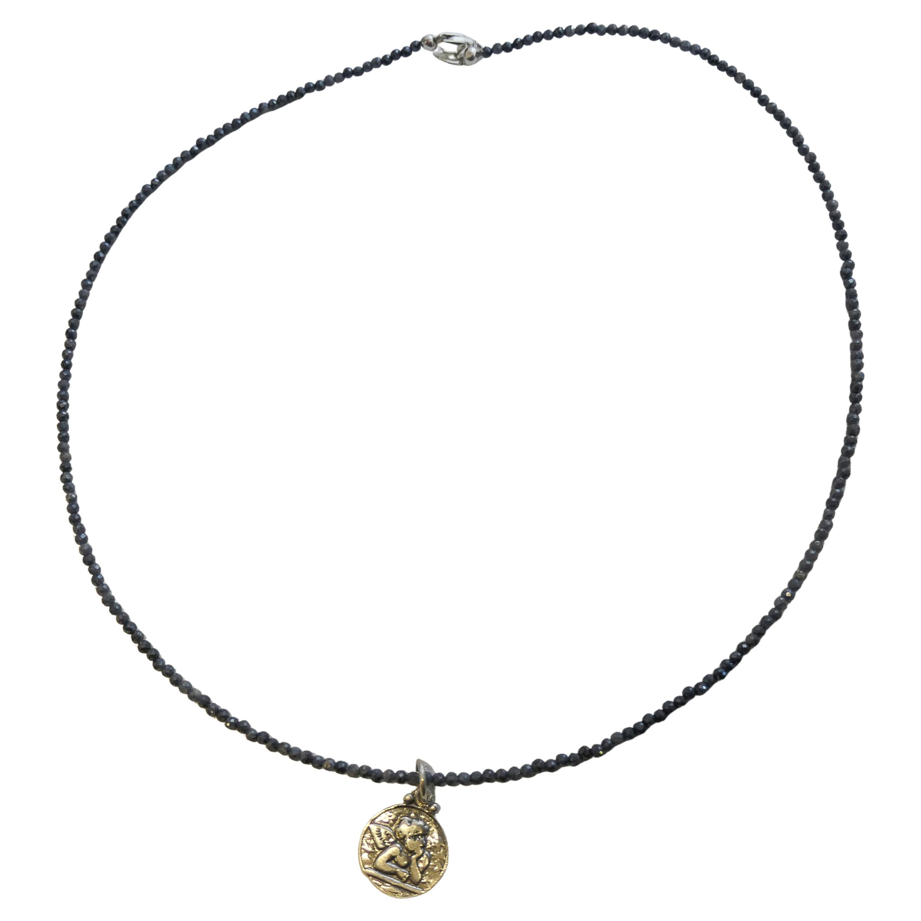 Sapphire and Angel Pendant Natural Gemstone Beaded Necklace 17 inches For Sale