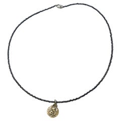 Sapphire and Angel Pendant Natural Gemstone Beaded Necklace 17 inches