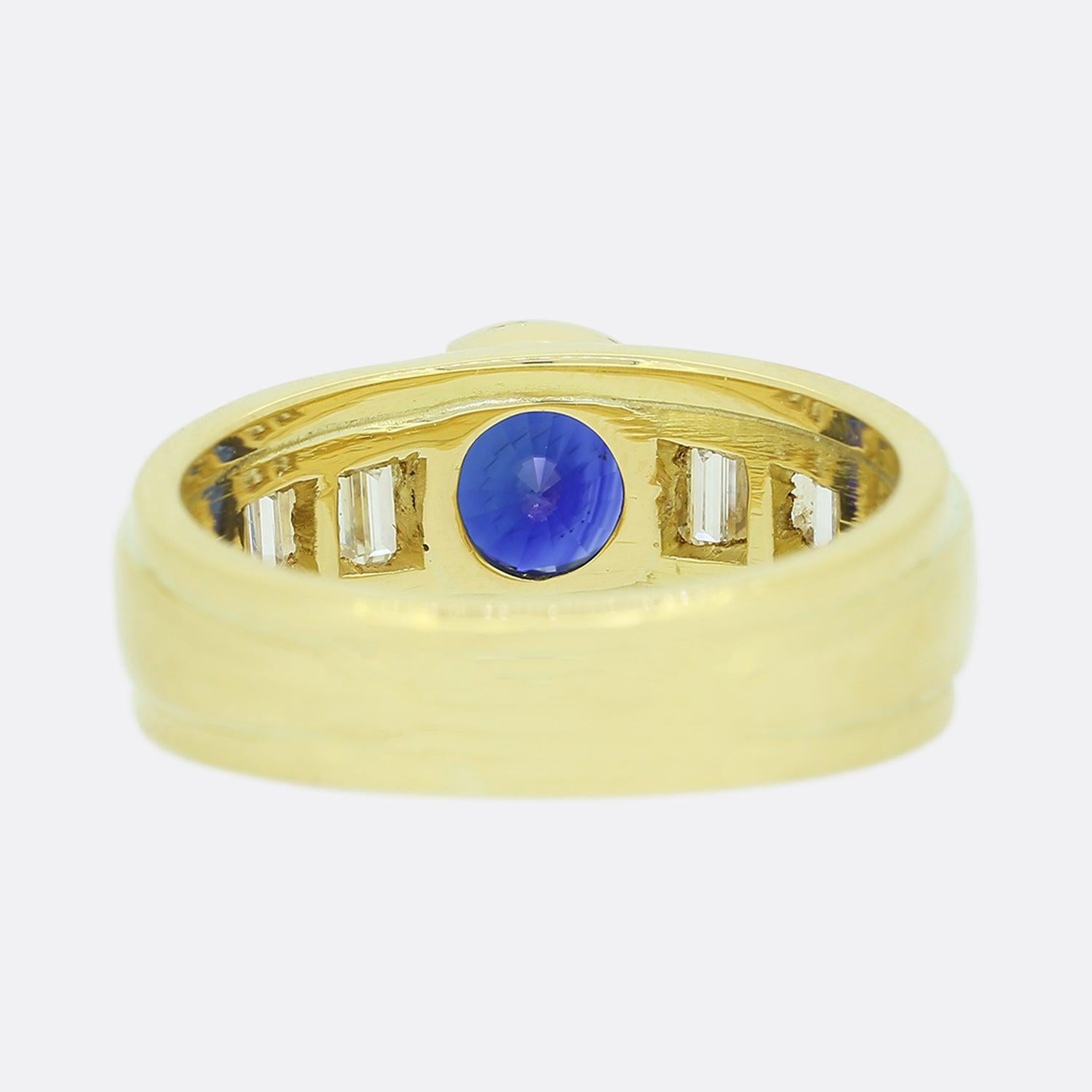 Modern Sapphire and Baguette Cut Diamond Band For Sale