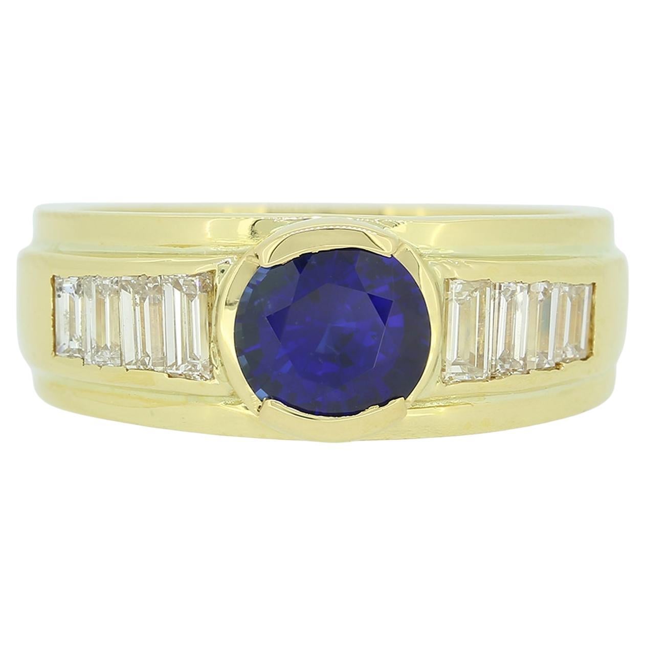 Sapphire and Baguette Cut Diamond Band