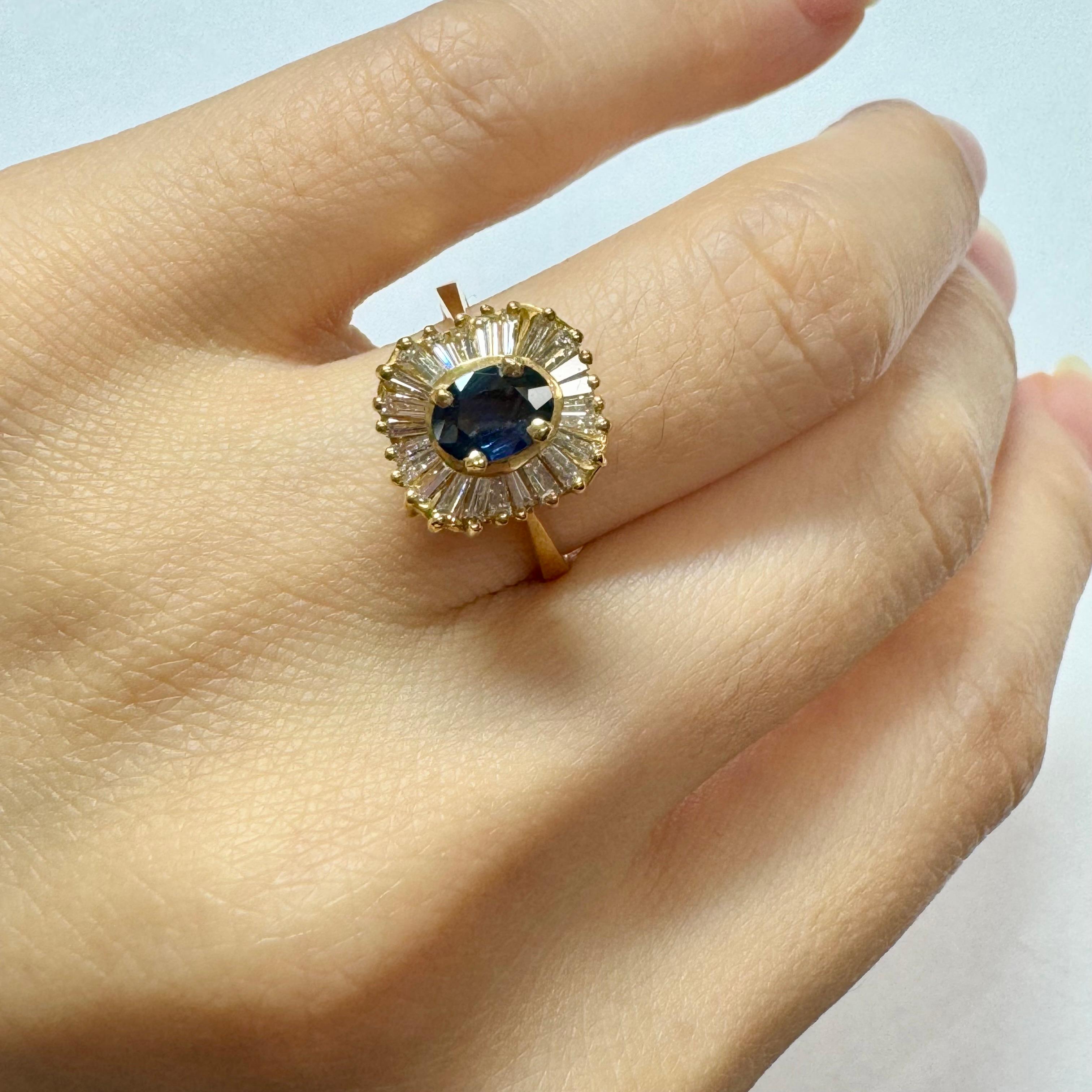 Sapphire and Baguette Diamond Ballerina Ring For Sale 1