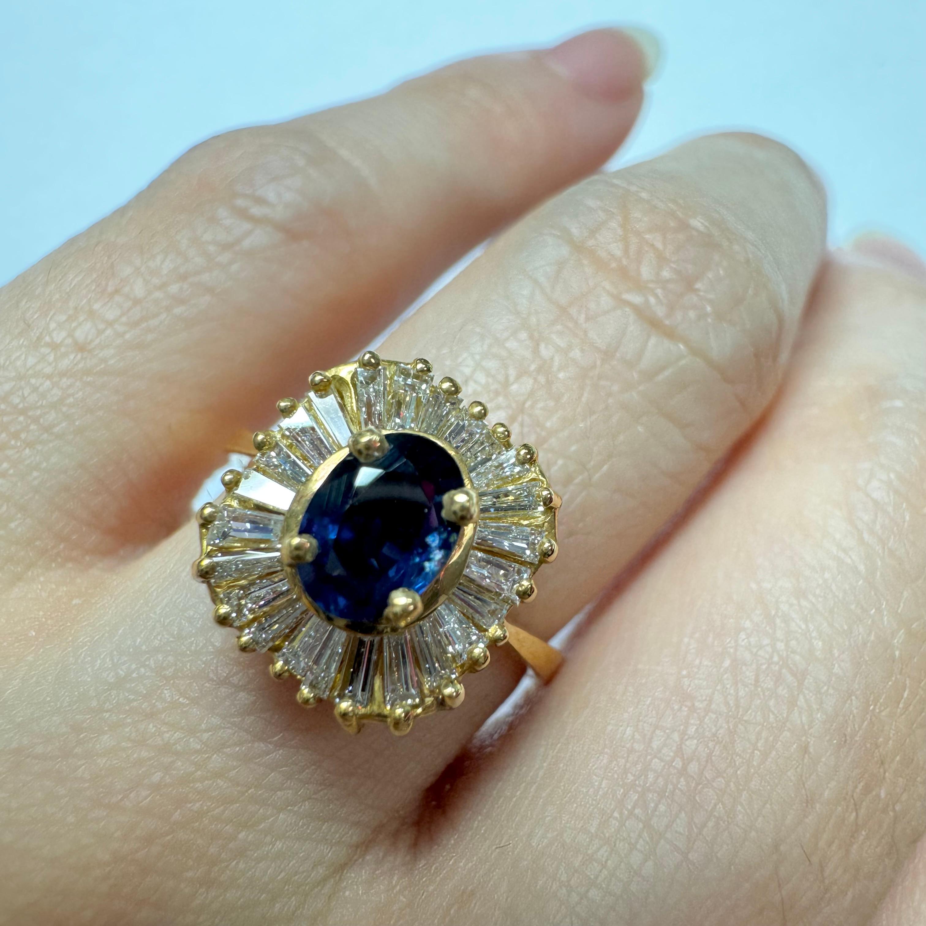 Sapphire and Baguette Diamond Ballerina Ring For Sale 2