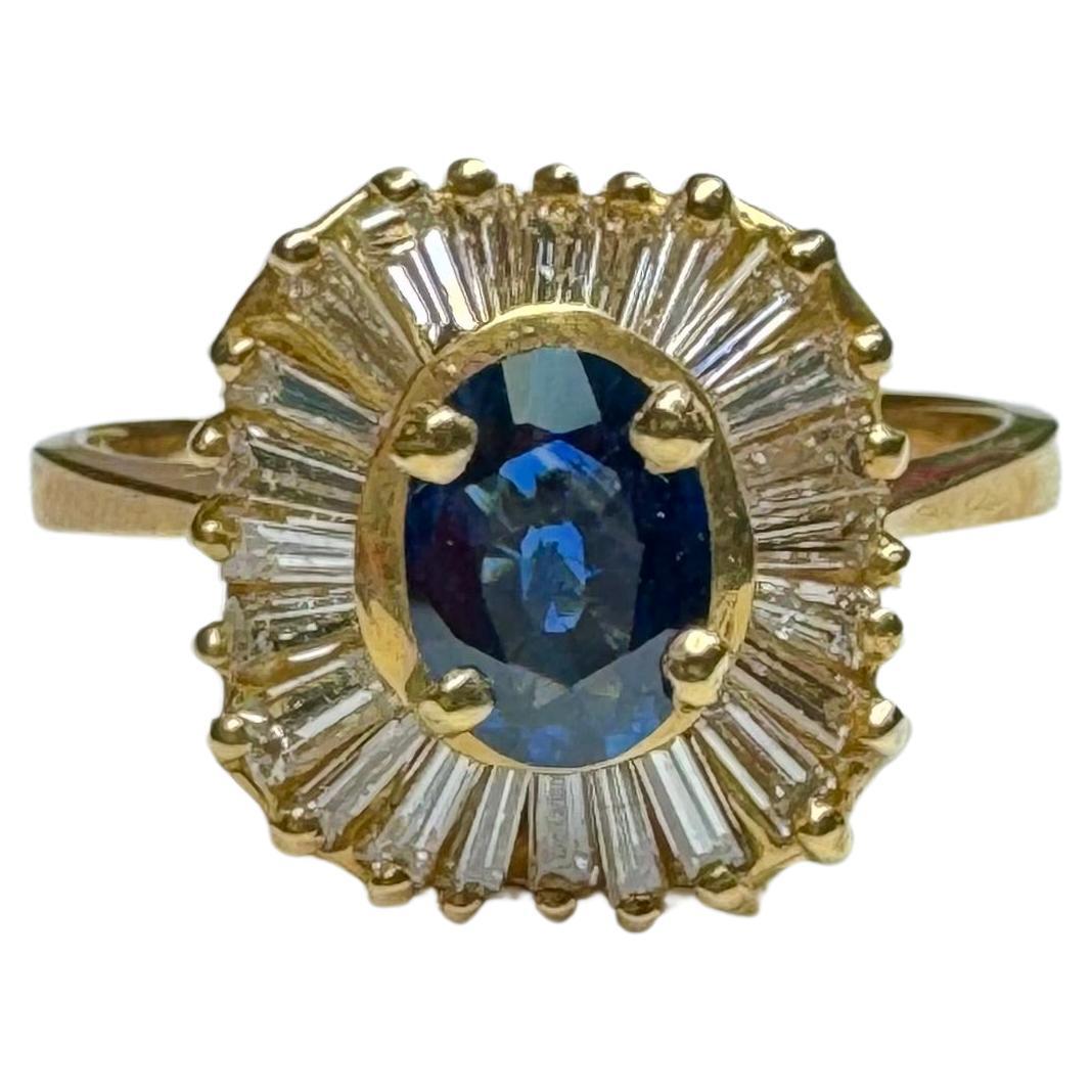 Sapphire and Baguette Diamond Ballerina Ring For Sale