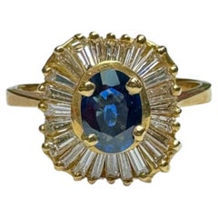 Antique Sapphire and Baguette Diamond Ballerina Ring