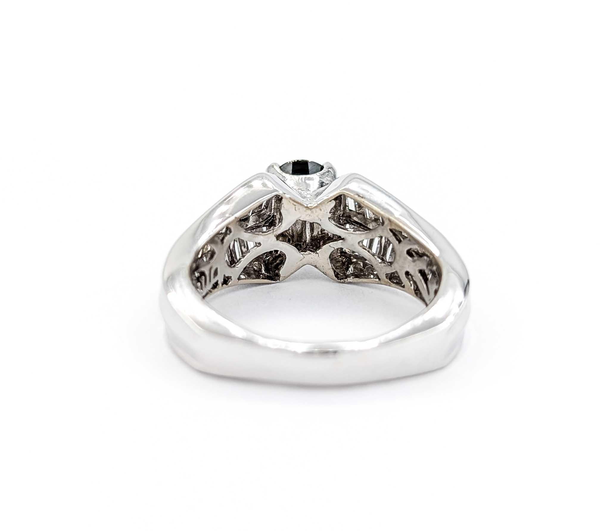 Ring mit Saphir und Baguette-Diamant aus 18k Weißgold im Angebot 5