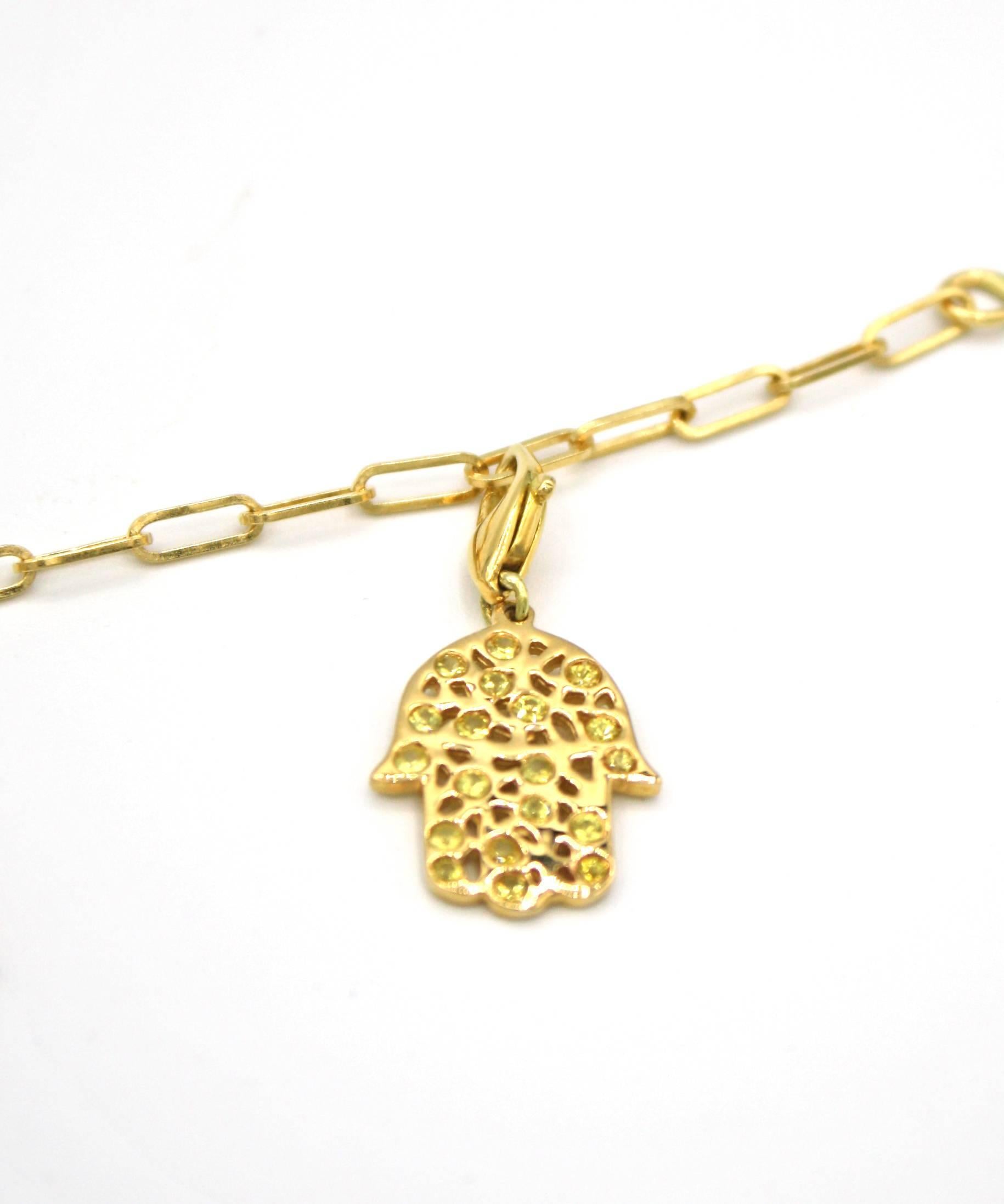 Women's Sapphire and Black Diamond Gold Hamsa Charm Bracelet For Sale