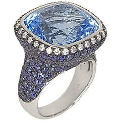 18K Gold Sapphire & Blue Topaz Ring