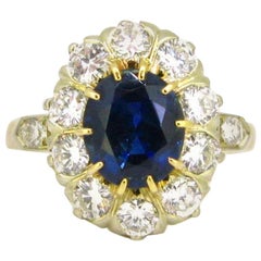 Sapphire and Brilliant Diamond Cluster Ring, 18 Karat Yellow and White Gold
