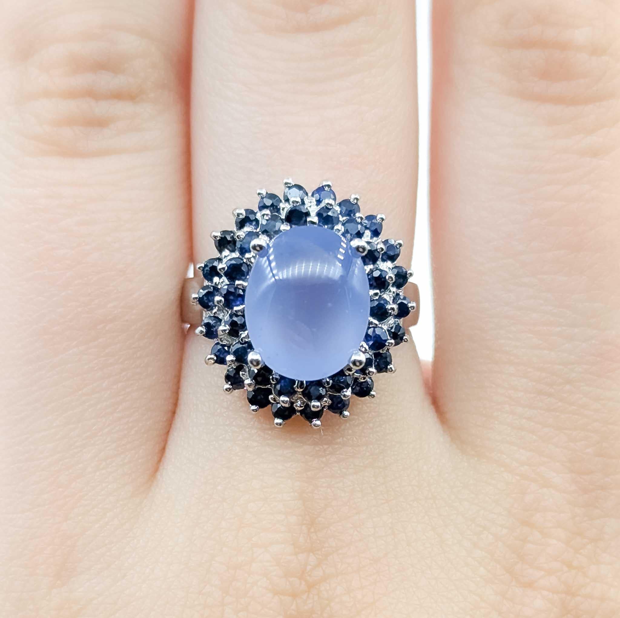 Saphir und Chalcedon 14k Weißgold Ring Damen im Angebot