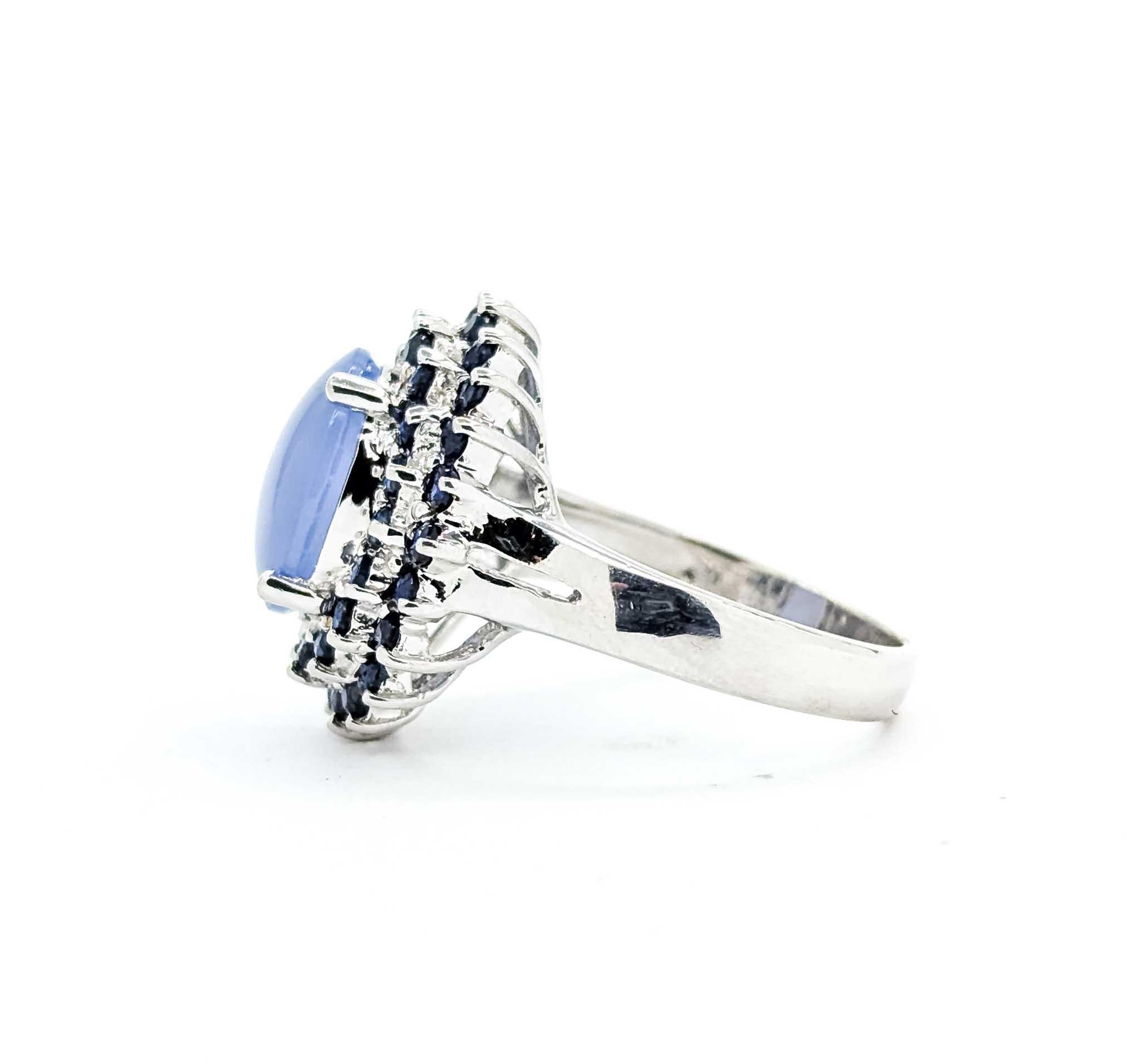 Saphir und Chalcedon 14k Weißgold Ring im Angebot 3