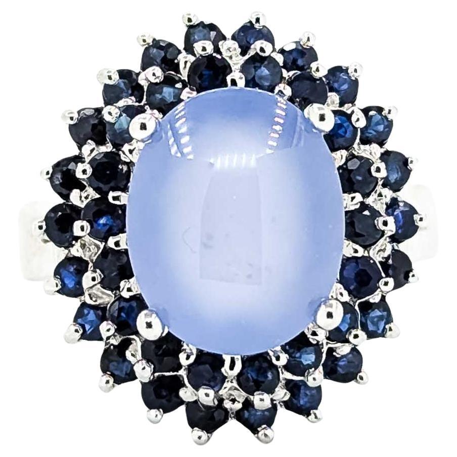Saphir und Chalcedon 14k Weißgold Ring im Angebot