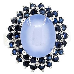Saphir und Chalcedon 14k Weißgold Ring