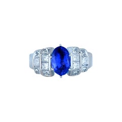 Sapphire and Diamond Ring 3.35 Carat Baguettes, Ring 18 Karat