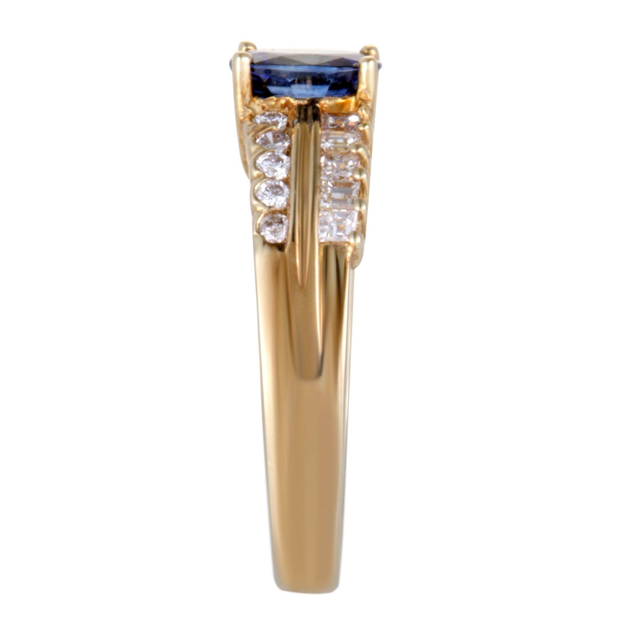 Oval Cut Sapphire and Diamond Gold Band Ring