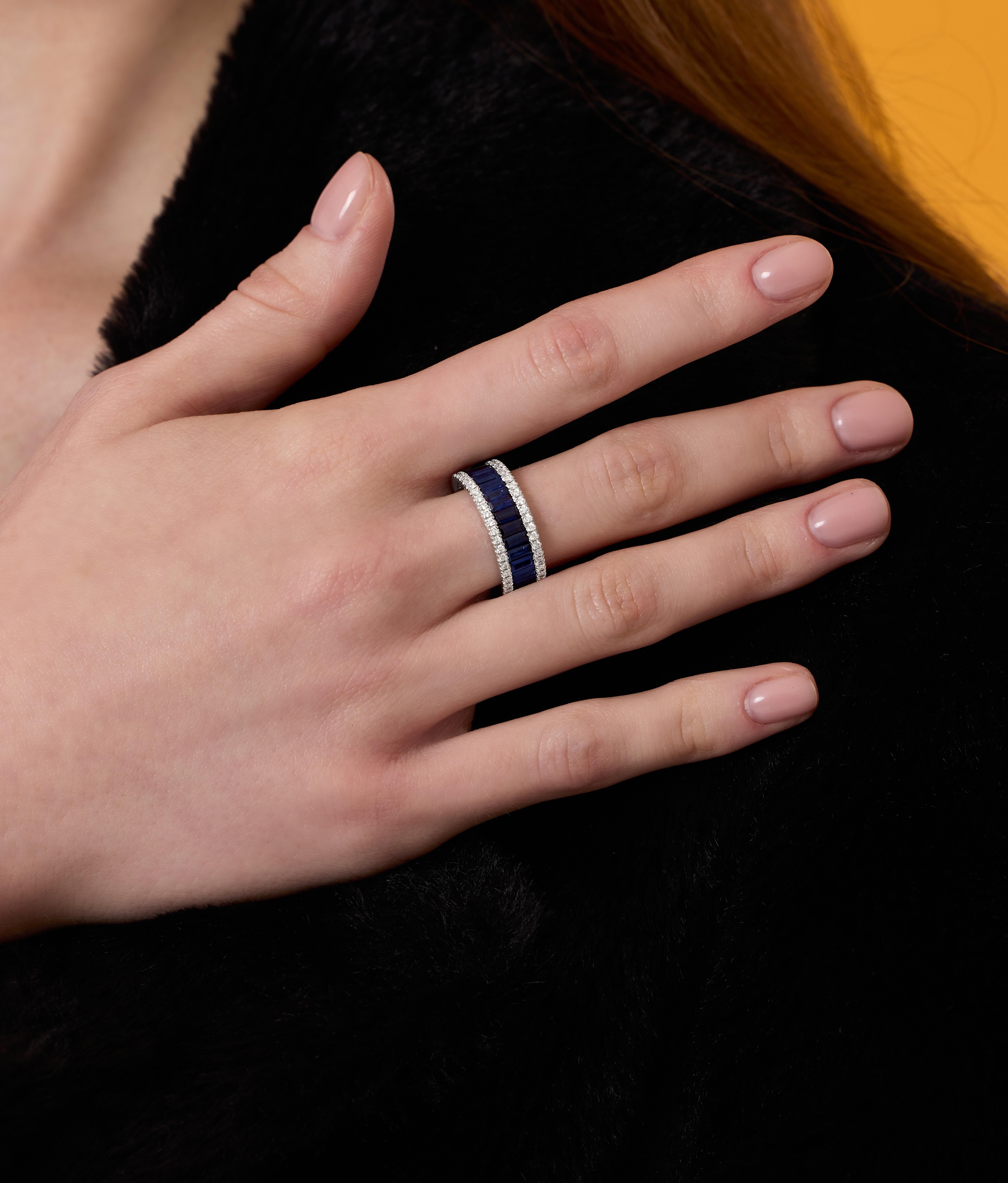 En vente :  Bague demi-éternité en or massif saphir et diamant 0,95ct 2