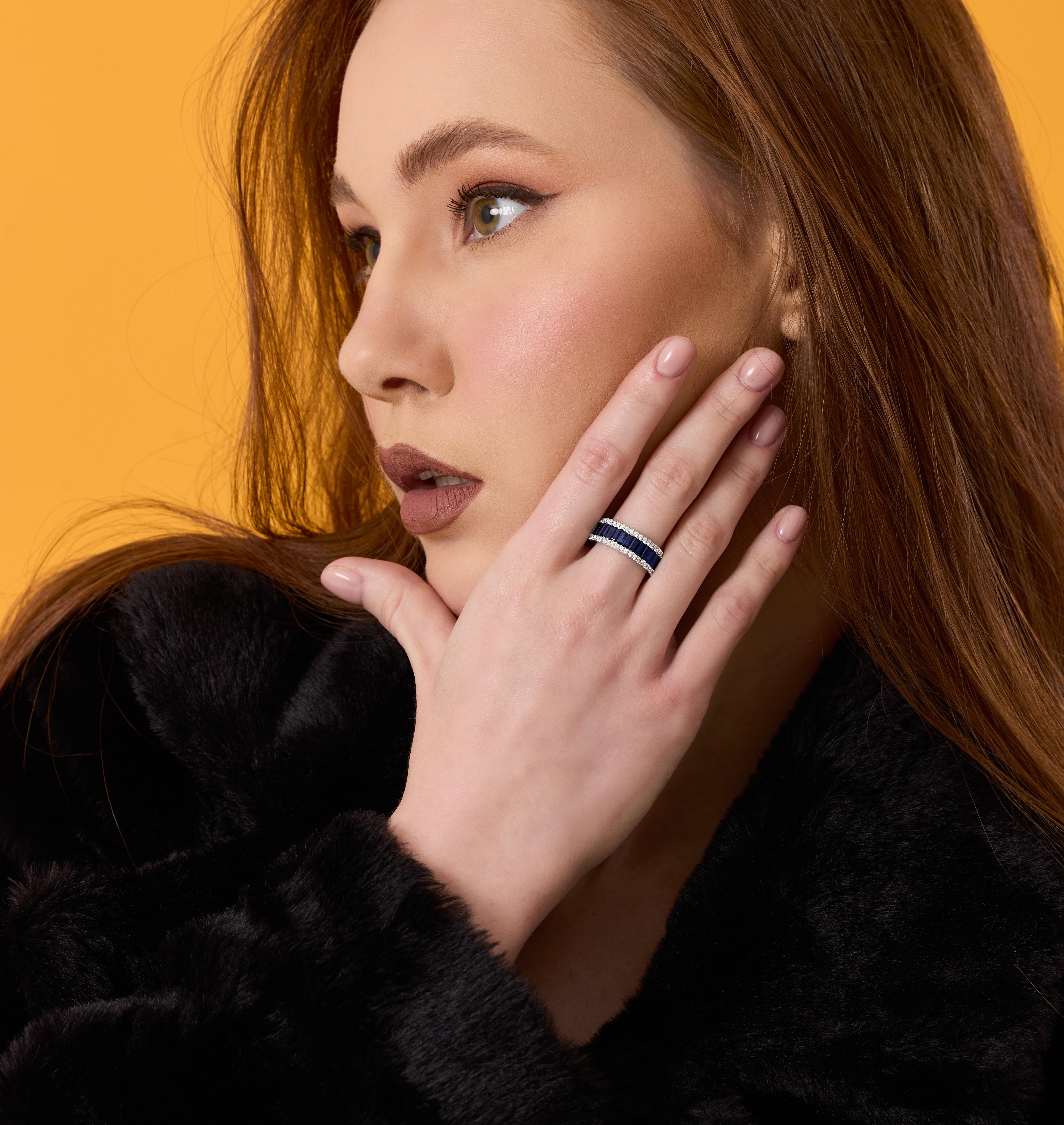 En vente :  Bague demi-éternité en or massif saphir et diamant 0,95ct 4
