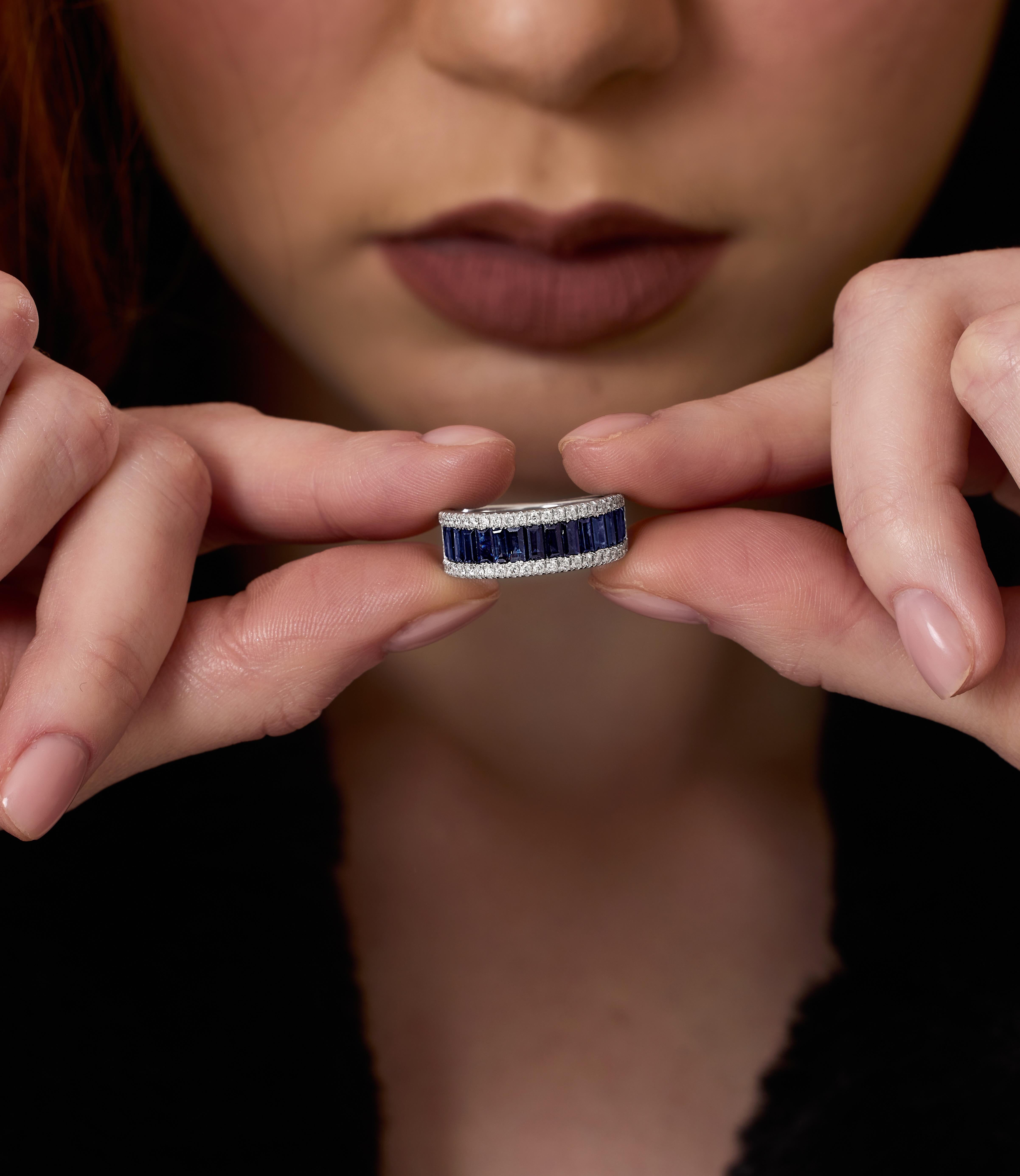 En vente :  Bague demi-éternité en or massif saphir et diamant 0,95ct 7