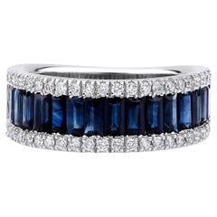 Sapphire And Diamond 0.95ct Half Eternity Solid Gold Ring
