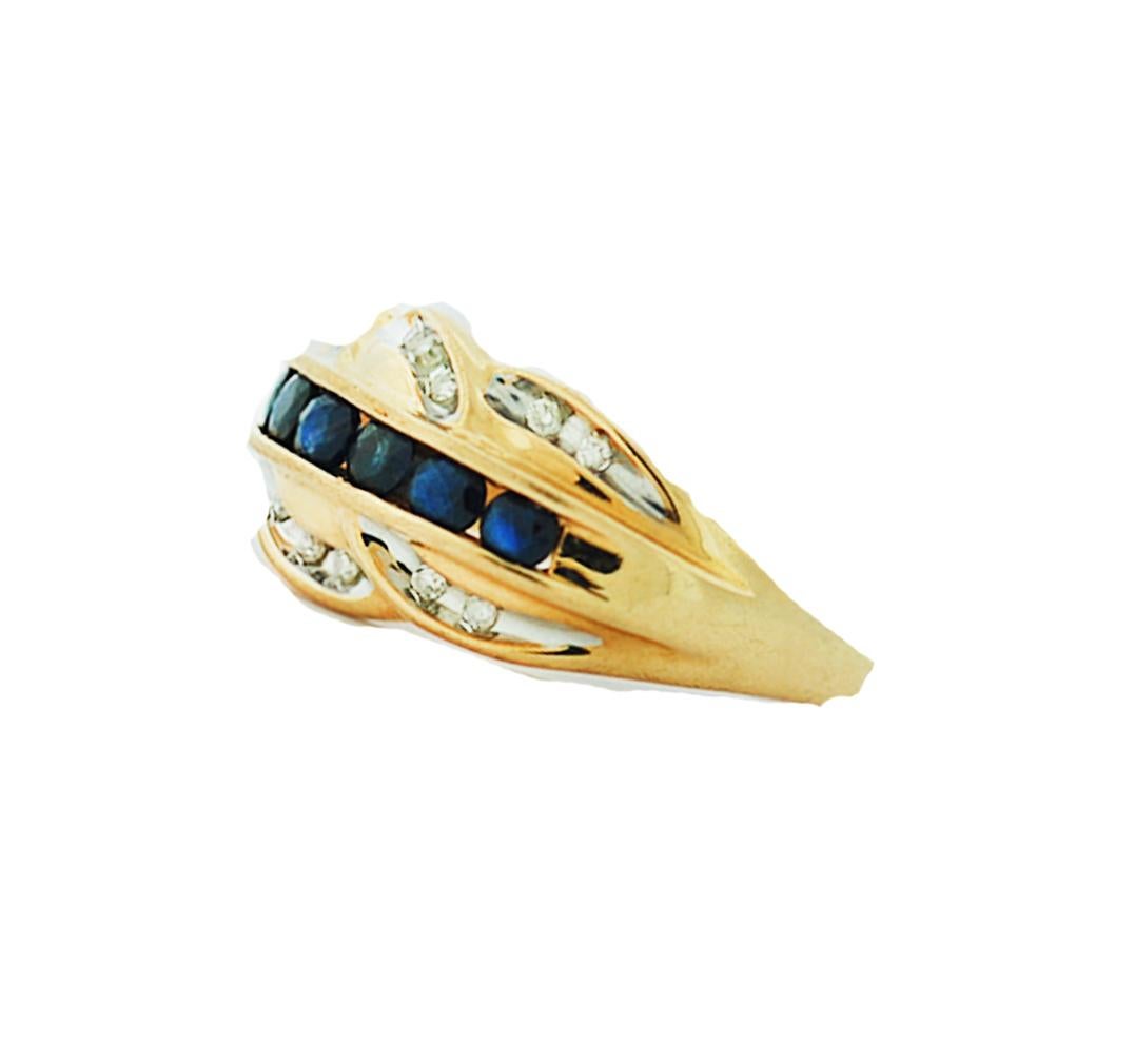 Round Cut Sapphire and Diamond Band Ring .57 Carat 14 Karat Yellow Gold