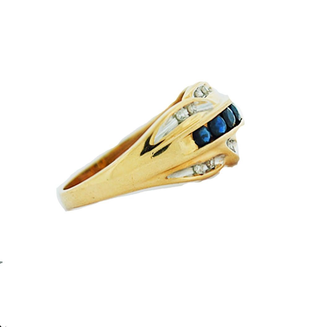 Sapphire and Diamond Band Ring .57 Carat 14 Karat Yellow Gold In Good Condition In Laguna Hills, CA