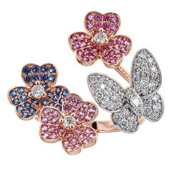 1.73ct Round Diamonds Sapphire Butterfly Cocktail Open Ring 14k Two-Tone InStock