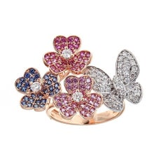 Sapphire and Diamond 14 Karat Gold Butterfly Ring