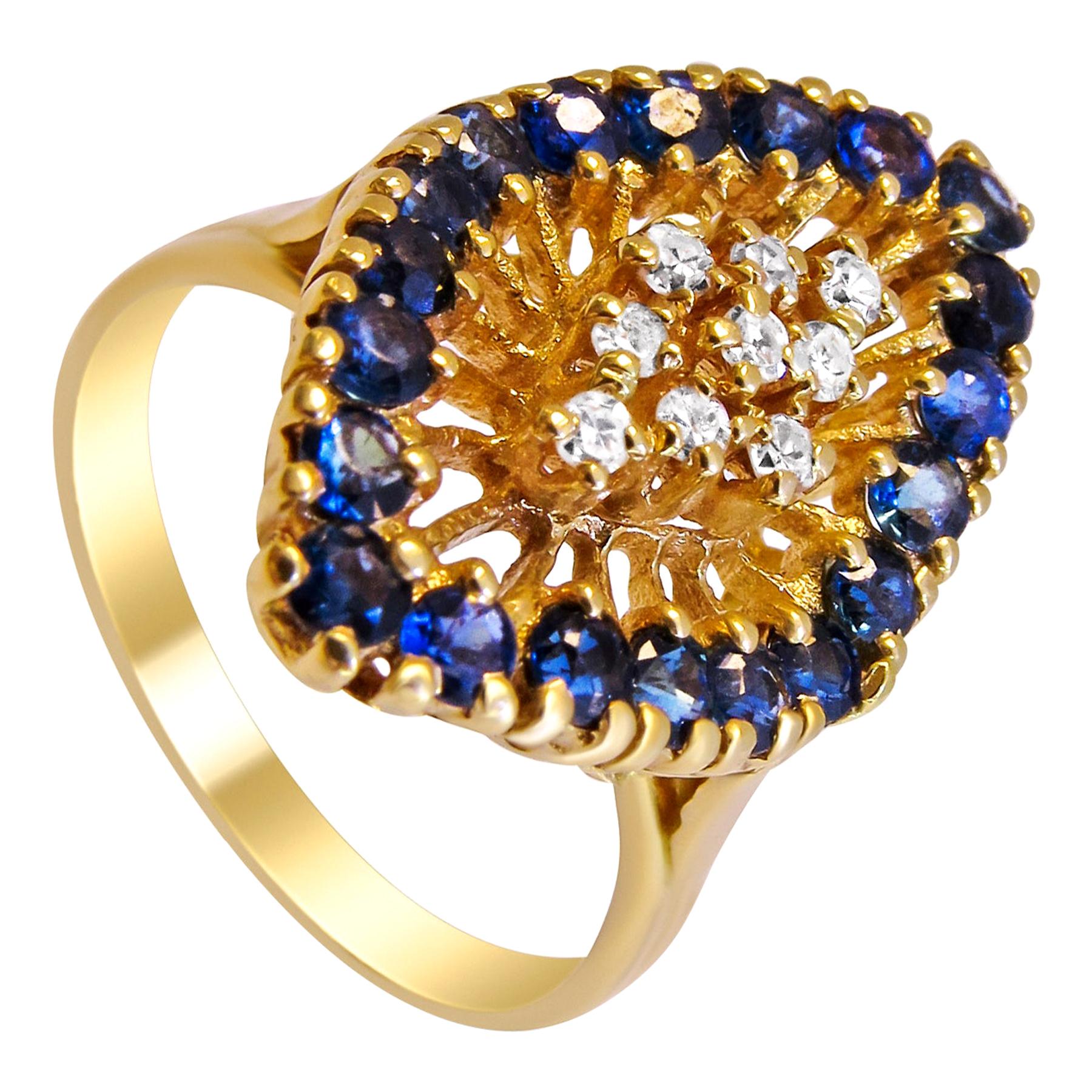 Sapphire and Diamond 14 Karat Gold Ladies Ring For Sale
